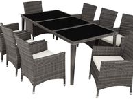 main image for ad _Poly Rattan Dining Set, 8 Chairs + 1 Dining Table with Glass Tops, Includes 2 Cover Sets and Protective Cover