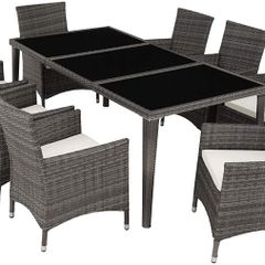 _Poly Rattan Dining Set, 8 Chairs + 1 Dining Table with Glass Tops, Includes 2 Cover Sets and Protective Cover