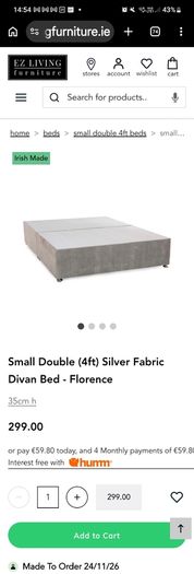 4 foot silver / grey bed base