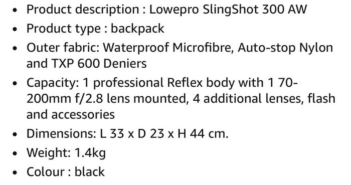Lowepro Slingshot 300 AW Photo Sling Bag For Pro Digital SLR & 3-4 Lenses - Black