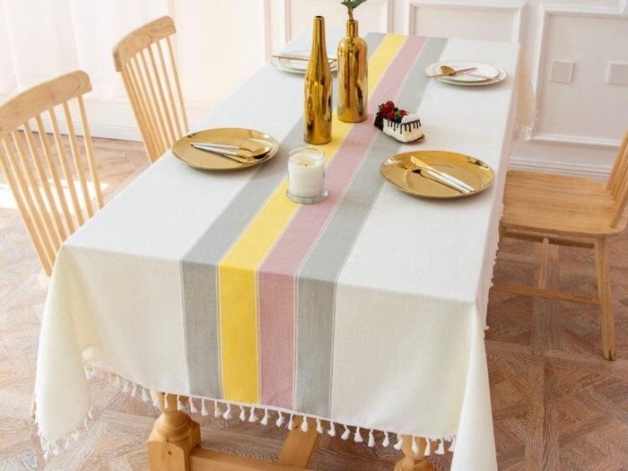 Washable Stitching Tassel Table Cloth Cotton Linen Tablecloth Rectangular Dust-Proof Table Cover (MULTIPLE SIZES, SEE DESCRIPTION"