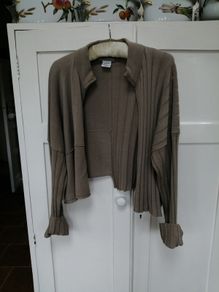 Sarah Pacini Taupe Cotton Zipped Cardigan One Size