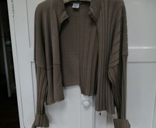 Sarah Pacini Taupe Cotton Zipped Cardigan One Size