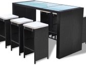 _13-Piece Poly Rattan Bar Set Table and 6 Bar Stools Garden Furniture Brown / Black
