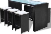 _13-Piece Poly Rattan Bar Set Table and 6 Bar Stools Garden Furniture Brown / Black