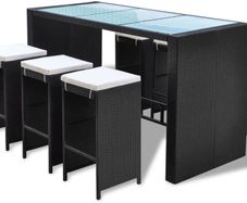 _13-Piece Poly Rattan Bar Set Table and 6 Bar Stools Garden Furniture Brown / Black