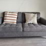 Grey fabric sofa and glass top dining table set Image 4