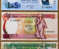MALTA - Set of 3 Banknotes: 2 5 10 Liri 1986-1994 P 37 45b 47a (XF-UNC)