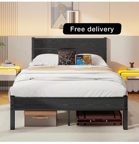 Double Bed Frame with Wooden Headboard