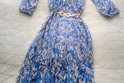 Zara blue print midi dress with puff sleeves size XS