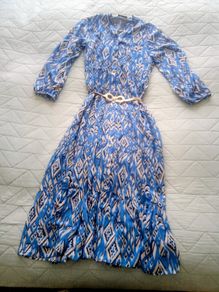 Zara blue print midi dress with puff sleeves size XS