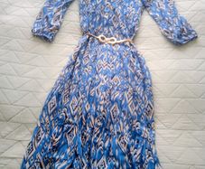 Zara blue print midi dress with puff sleeves size XS