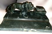 Antique black marble inkwell with lion