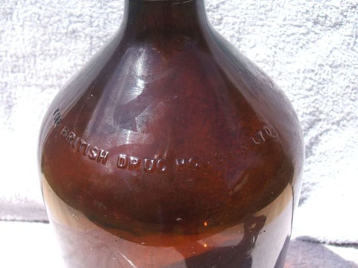 BRITISH DRUG HOUSES LTD (BDH) - a vintage large brown glass bottle (1960's or earlier). About 11" high. PRICE REDUCED.