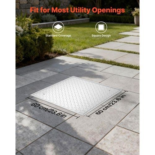 Manhole Cover with Frame, 600 x 600mm Square Septic Tank Lid with Base, Heavy-Duty Slip-Resistant Carbon Steel Drain Channel Inspection