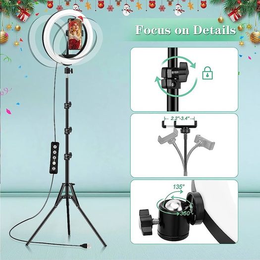 Light with Tripod Stand & Phone Holder - 10 inch Selfie LED Ringlight Dimmable Desktop Lamp 40 Colors RGB Tall Circle Light for Camera Makeup Video (FREE SHIPPING)