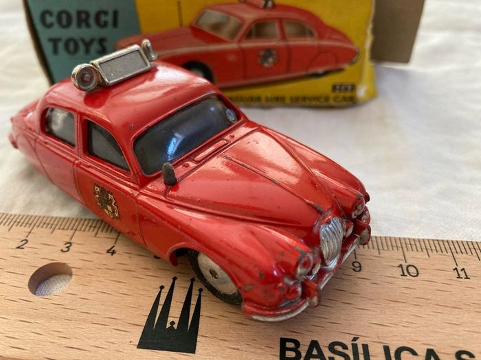 Corgi 213. Jaguar 2.4 Fire Service car. Boxed . Box and model in excellent condition (1959/61)