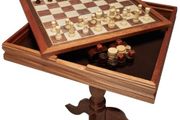 3-IN-1 Chess Checkers Backgammon Table Set, 18 Inch Premium Wooden Chess Table, Deluxe Combo Game Table Furniture Set, Chess Set Board Game Gift for Family Board Games