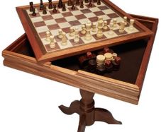 3-IN-1 Chess Checkers Backgammon Table Set, 18 Inch Premium Wooden Chess Table, Deluxe Combo Game Table Furniture Set, Chess Set Board Game Gift for Family Board Games