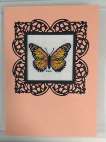Handmade x-stitch greeting card:- Butterfly