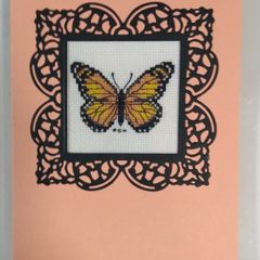 Handmade x-stitch greeting card:- Butterfly