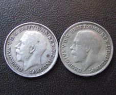 Great Britain. George V. 2 Silver coins@3p (1920+1921)