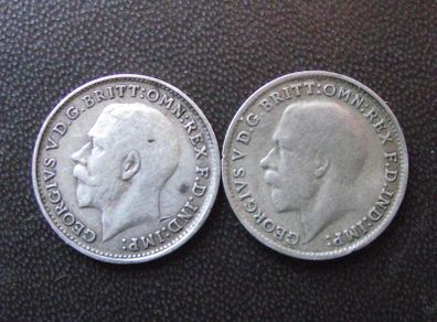 Great Britain. George V. 2 Silver coins@3p (1920+1921)