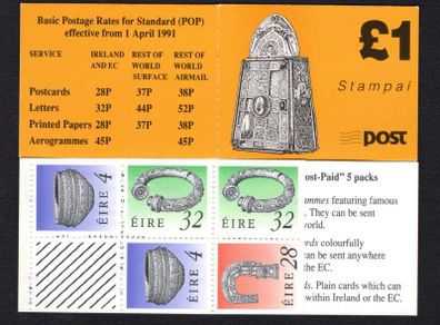 1991 Ireland St. Patrick's Bell Definitive Stamp Booklet Mint Never Hinged (MNH)