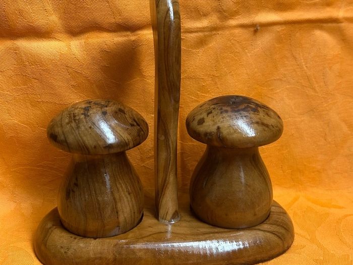 Vintage Mushroom shape salt and pepper shakers on stand