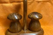 Vintage Mushroom shape salt and pepper shakers on stand