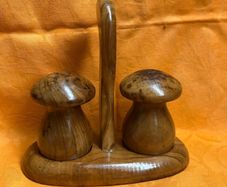 Vintage Mushroom shape salt and pepper shakers on stand