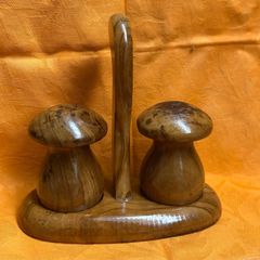 Vintage Mushroom shape salt and pepper shakers on stand