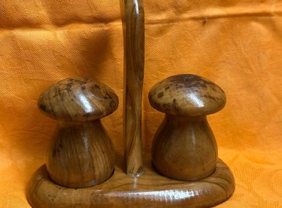 Vintage Mushroom shape salt and pepper shakers on stand