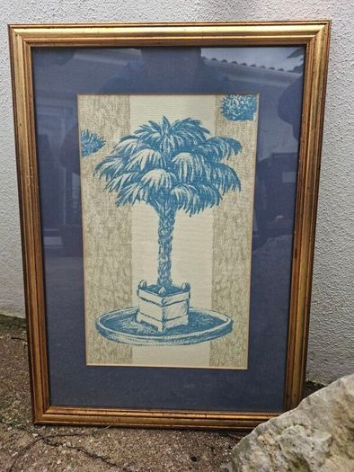 Nice set of 3 Vintage Botanical prints on woven Linen