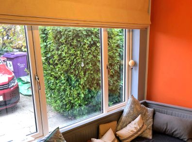 Roman blinds, light gold, 237cm by 170cm drop