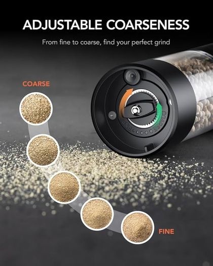 Rechargeable Electric Salt and Pepper Grinder Set, Salt and Pepper Mill with Ceramic Grind, Dust Cover with One-Button Control, Adjustable Coarseness, LED Light, for Home & Kitchen, Black&White