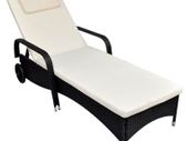 Sun Lounger with Wheels Poly Rattan Black