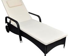 Sun Lounger with Wheels Poly Rattan Black