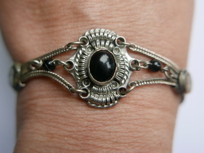 Vintage Sterling Silver 925 Onyx Bracelet Length 7.5" - 13,8g