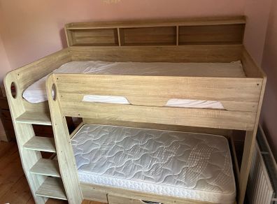 Orion Bunk Bed with Oak Effect, Shelves & Storage Drawer