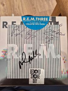 REM Three rare Record Store Day vinyl , sealed, signed by Peter Buck and Mike Mills