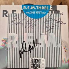 REM Three rare Record Store Day vinyl , sealed, signed by Peter Buck and Mike Mills