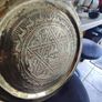 Vintage Middle East Egyptian Geometric brass engraved Tray for wall hanging. 38 CM. Dimeter Image 5