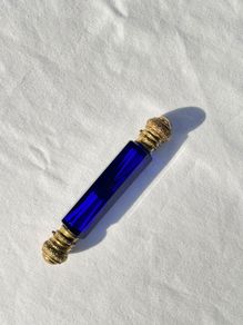 Victorian Bristol Blue Double Ended Scent Bottle - Perfume & Smelling Salts c1880