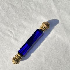 Victorian Bristol Blue Double Ended Scent Bottle - Perfume & Smelling Salts c1880