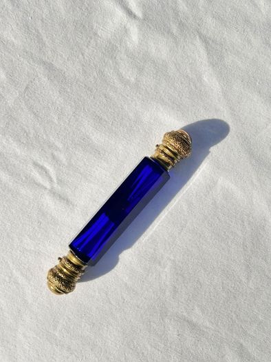 Victorian Bristol Blue Double Ended Scent Bottle - Perfume & Smelling Salts c1880