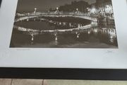 Night View of Ha'penny Bridge, Dublin, Ireland Framed Wall Art Print signed and stamped. by PATRICK DONALD GALLERY