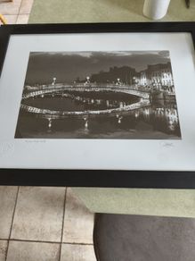 Night View of Ha'penny Bridge, Dublin, Ireland Framed Wall Art Print signed and stamped. by PATRICK DONALD GALLERY