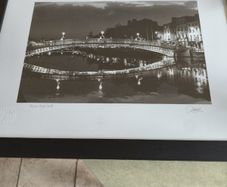 Night View of Ha'penny Bridge, Dublin, Ireland Framed Wall Art Print signed and stamped. by PATRICK DONALD GALLERY