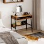 Small Office Desk 80 cm, Bureau Gaming Desk, Study Table, Sit Stand Desk with Drawers, Bureau de Travail, Wood Desk with Black Metal Frame, Rustic Brown Image 4